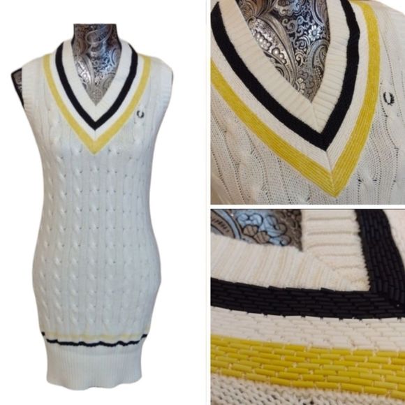 Fred Perry Dresses & Skirts - NWT Fred Perry cable knit v neck dress w beaded neckline